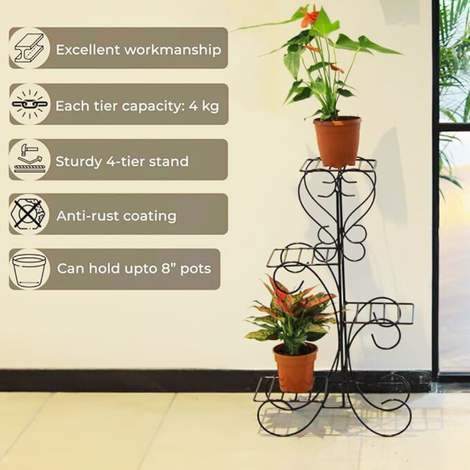 Metal Plant Stand with Anti-Rust Coating 4-tier Planter Outdoor / Indoor