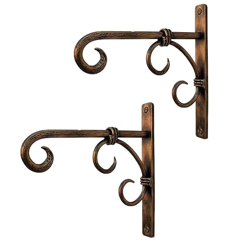 Golden Antique Wall Bracket Hook for Pot Hanger | Bird Feeders | Planters | Lanterns | Wind Chimes | Hanging Baskets (Set of 2)