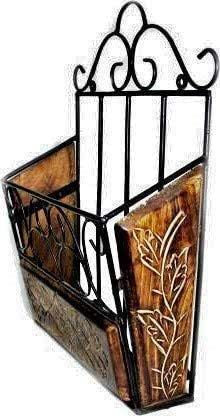 Wooden And Wrought Iron Magazine Holder | Newspaper Holder | Book Wall Rack | Vertical File Storage Holder