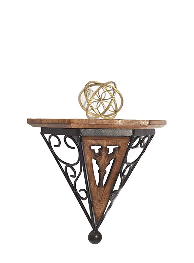 Iron & Wooden Fancy Wall Bracket Shelf / Plant Stand / Bracket Rack for Home & Living Room (10.5 X 10 X 4 inch)