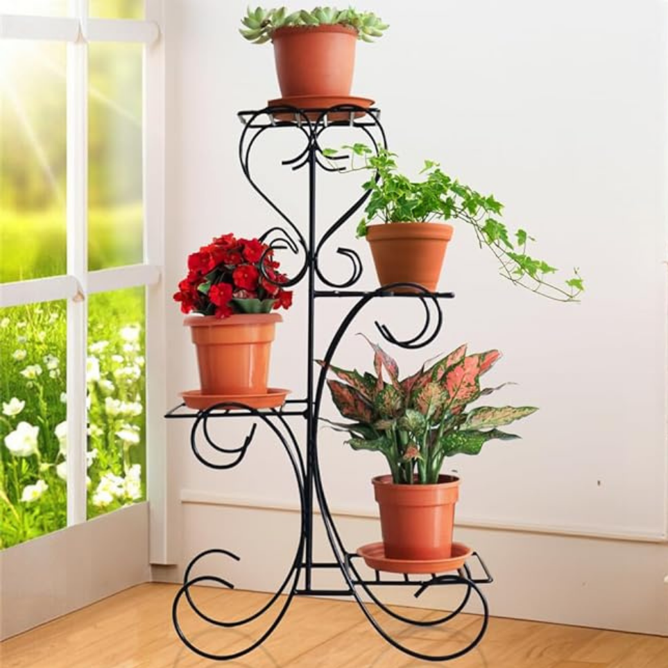 Metal Plant Stand with Anti-Rust Coating 4-tier Planter Outdoor / Indoor