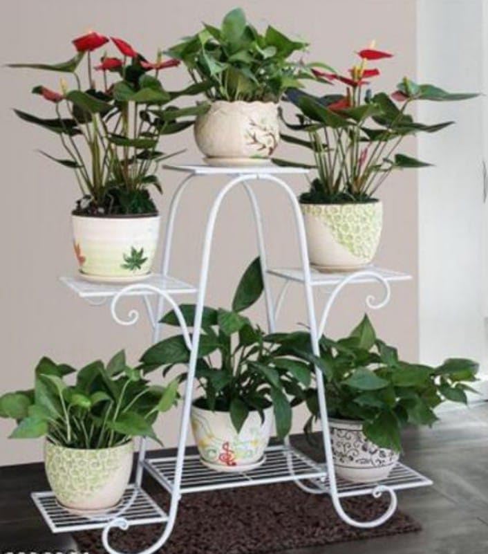 Metal Pot Stand 6 Tier Plant Stands for Indoors and Outdoors White (Size-25*25*10 inch)