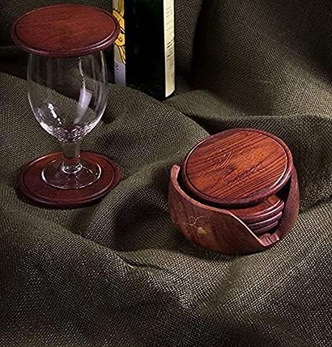 Handmade Wooden Coasters Set Gift Item Lotus Design Decorative Round Wood Holder (Pack of 6) (Sheesham) Size- 3.5*3.5*2 inch