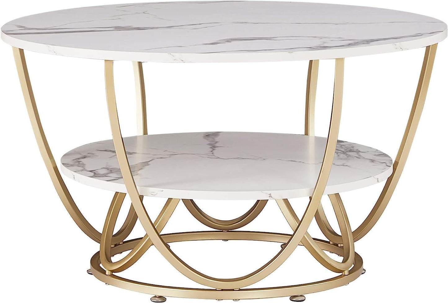 Coffee Table | Centre Table | Living Room Table Round Table 2 White Top Gold Frame