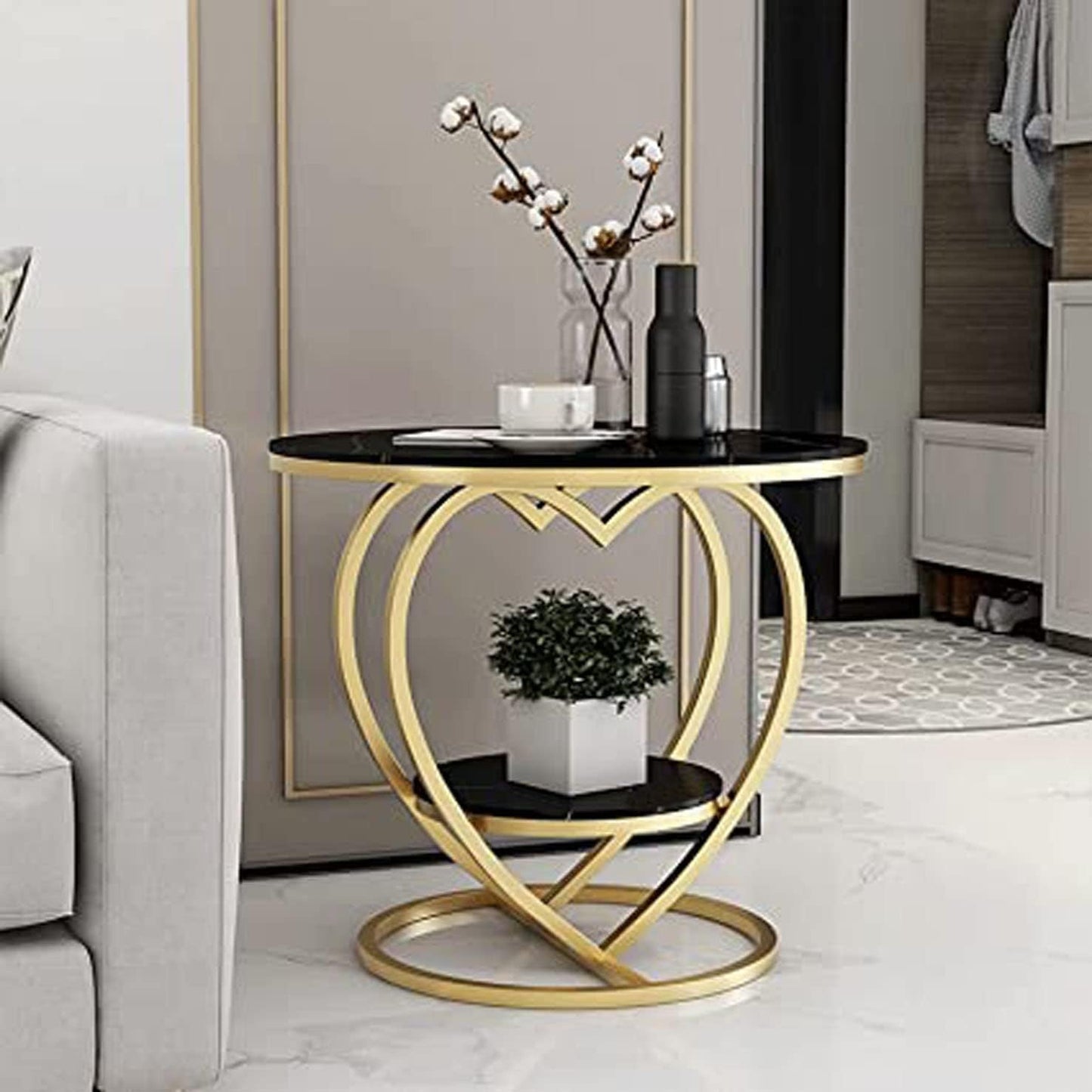 Metal Modern End Tables Black Love Small Coffee Table Side Table Living Room Sofa Corner Table Round Table Bedside Table for Bedroom