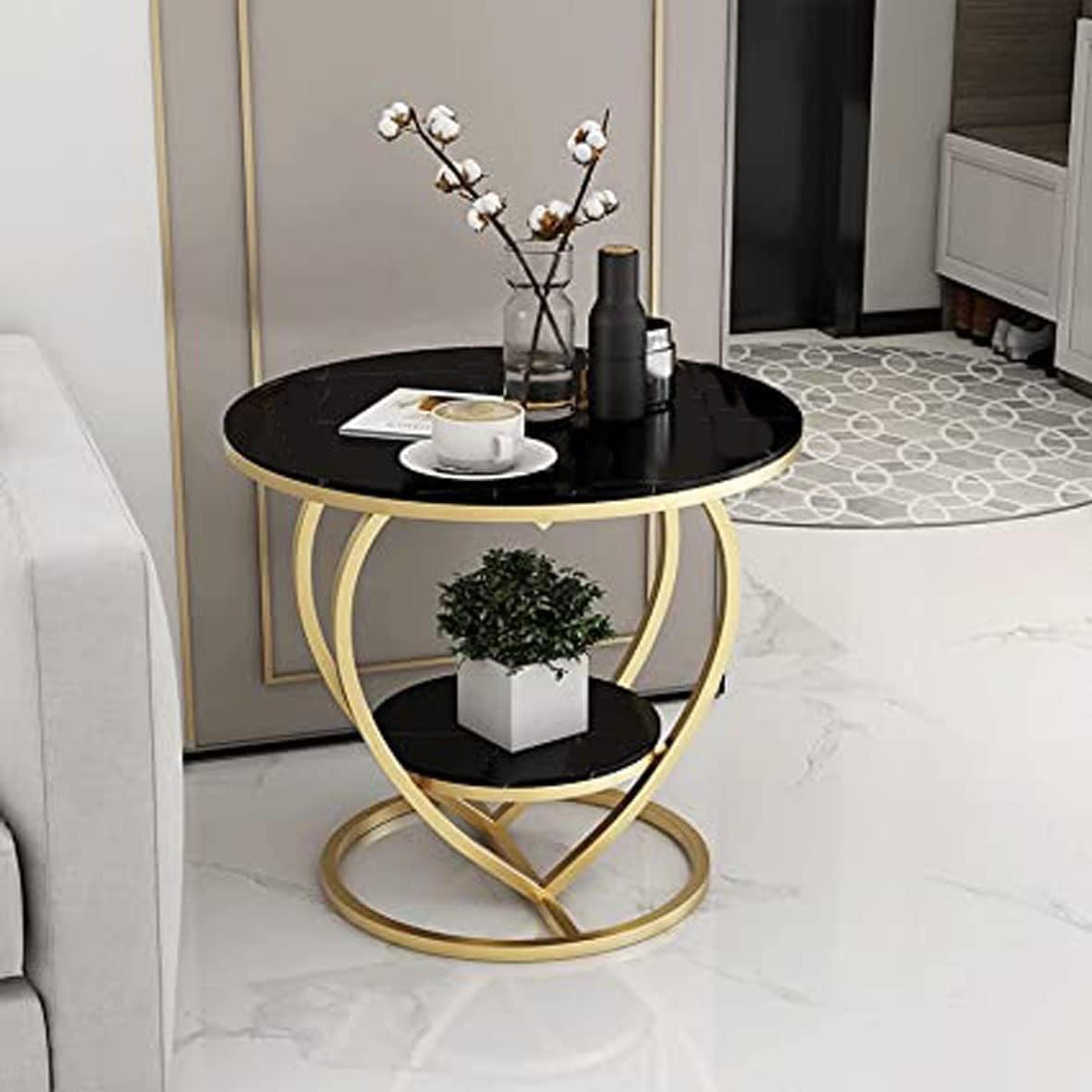 Metal Modern End Tables Black Love Small Coffee Table Side Table Living Room Sofa Corner Table Round Table Bedside Table for Bedroom