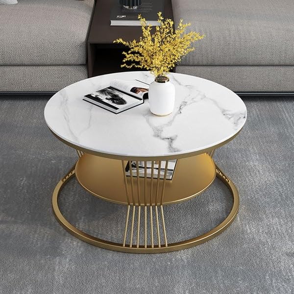 Coffee Table 2-Tier Round Coffee Table with Open Storage Shelf Centre Table