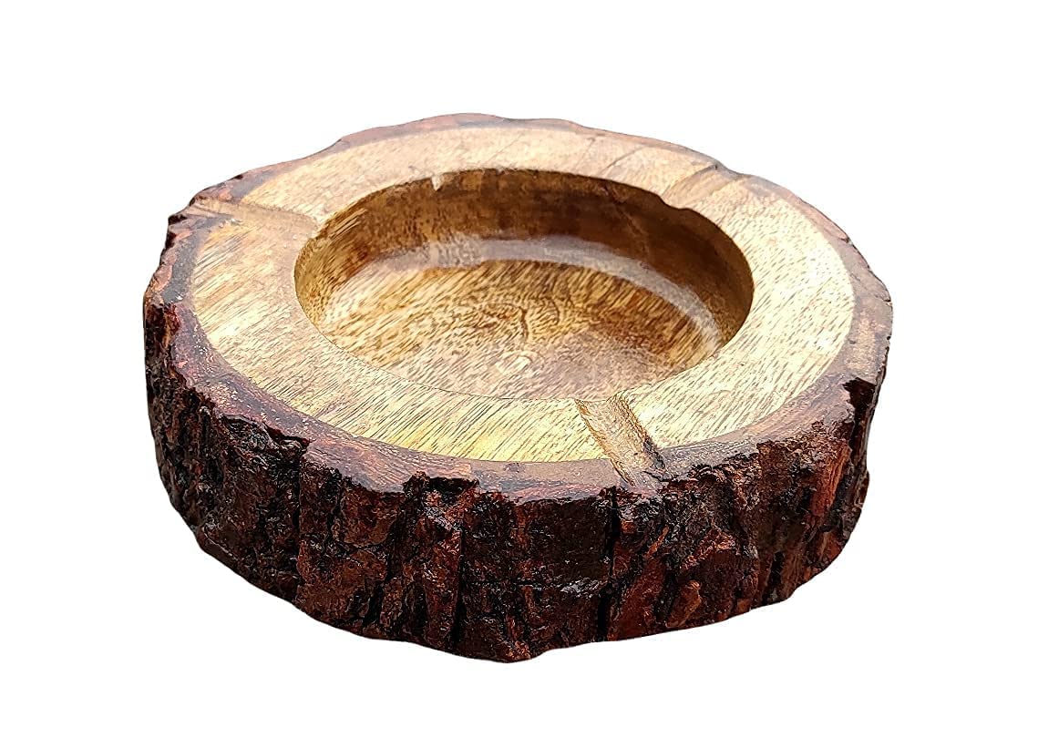 wooden decorative ashtray with cigarette storage handmade ashtray 3 Spots Smoking with Natural Finish