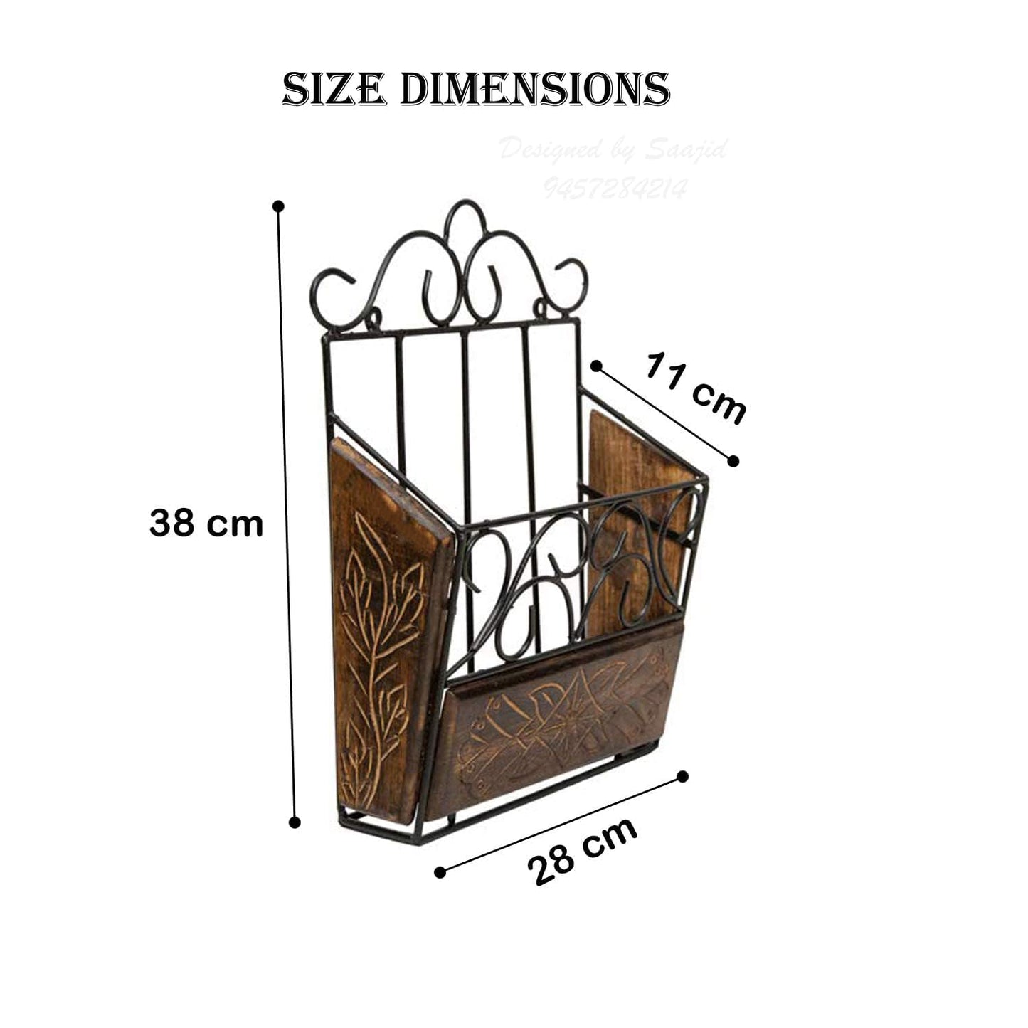 Wooden And Wrought Iron Magazine Holder | Newspaper Holder | Book Wall Rack | Vertical File Storage Holder