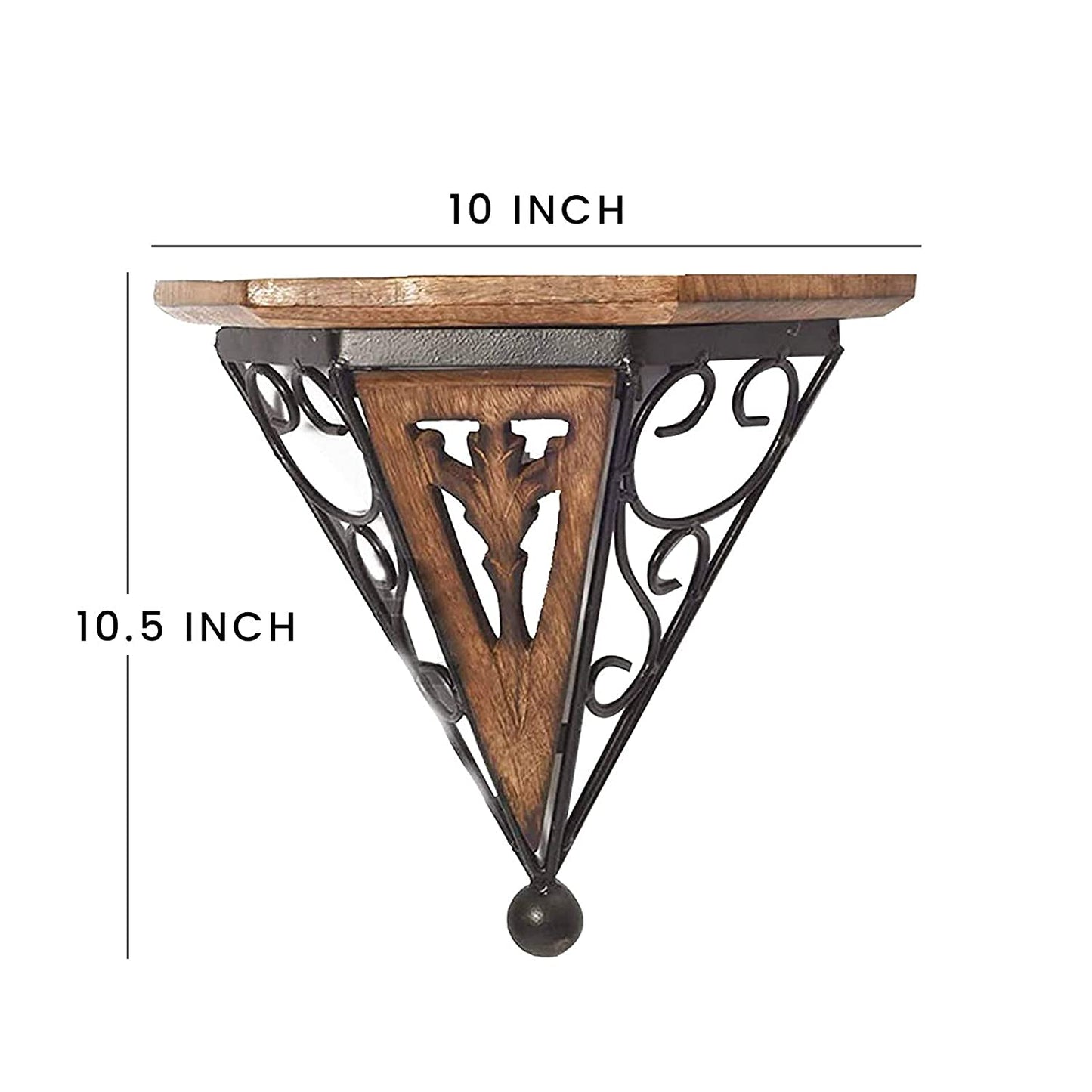 Iron & Wooden Fancy Wall Bracket Shelf / Plant Stand / Bracket Rack for Home & Living Room (10.5 X 10 X 4 inch)