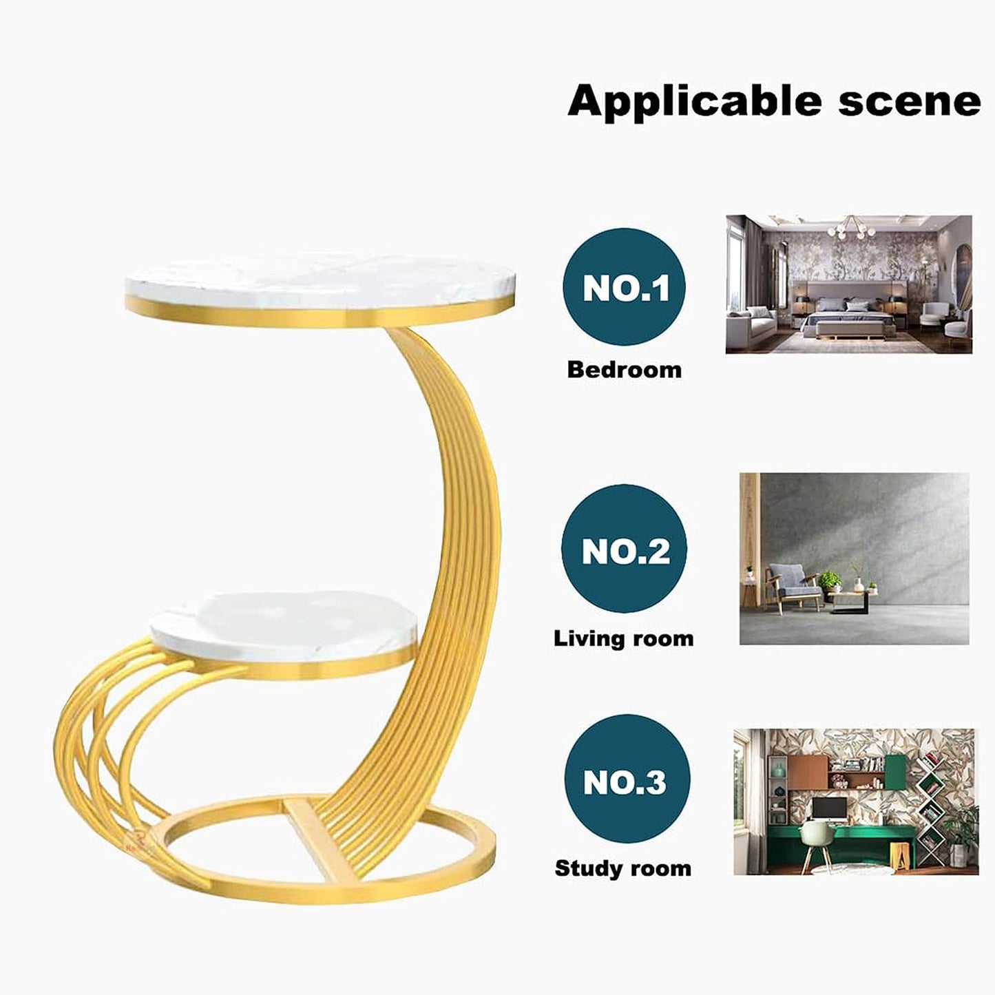 Coffee Table and Small Bed Side Tables White Marble Top and Gold Metal Frame