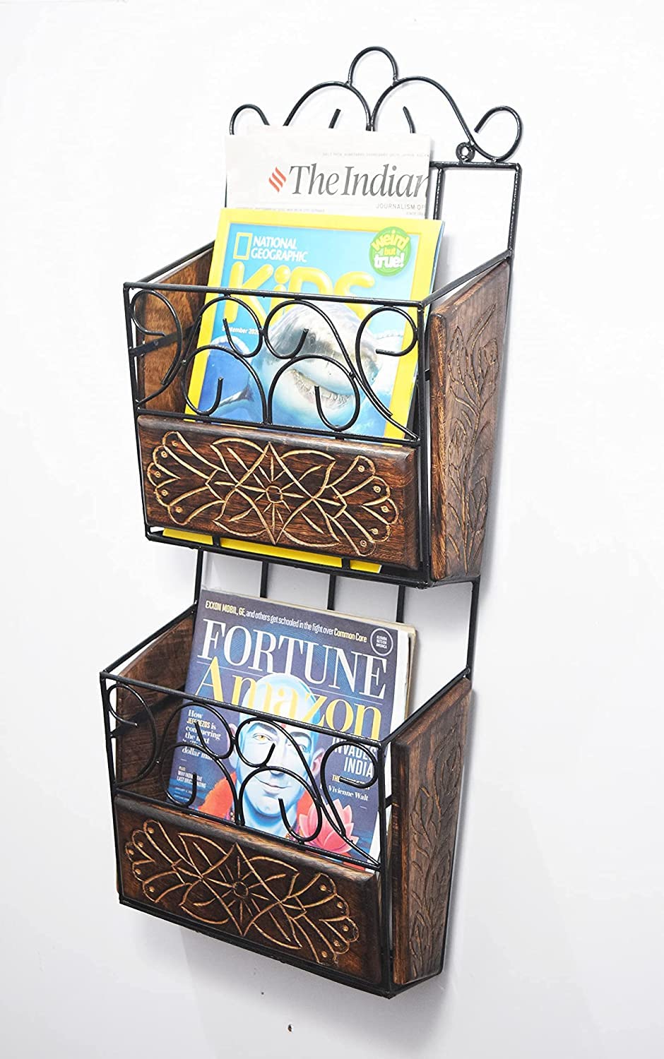 Wall mount Magzine Holder 2-Tier Magazine Holder | Newspaper Holder | Book Wall Rack | Vertical File Storage Holder