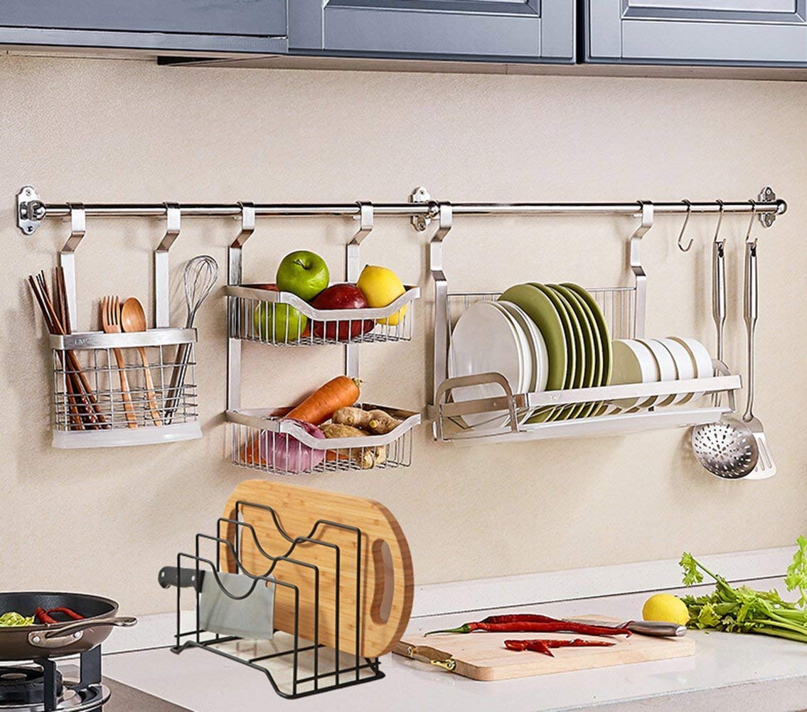 Iron Plate Stand Kitchen Storage Rack With 5 Slots| Tiered Shelf