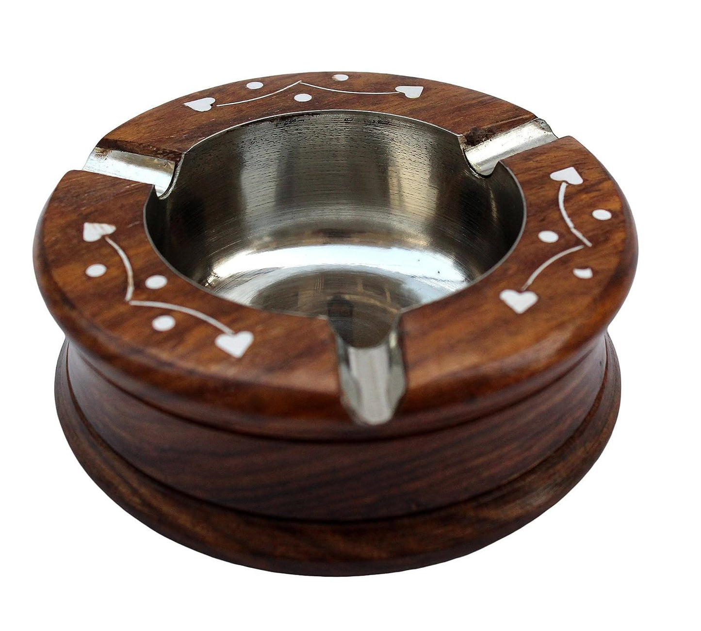 Wooden Ash Tray with Steel Cup for Office & Home d�cor (Size- 9.4 * 9.4 * 2.3cm)