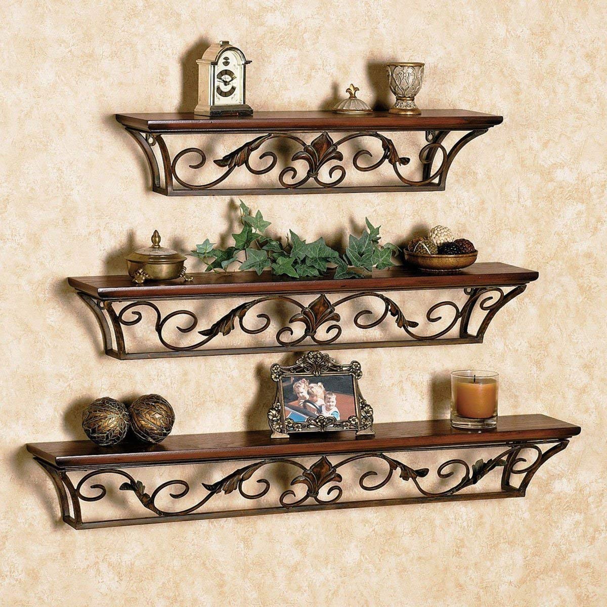 Metal & Wooden Wall Rack Shelves Wall Mounting for Room Decorative