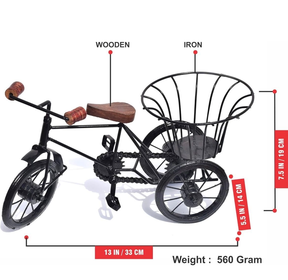 Decorative Miniature of Metal Rickshaw Showpiece for Home Decor and Gifting Size- 13*7.5*5.5 inch