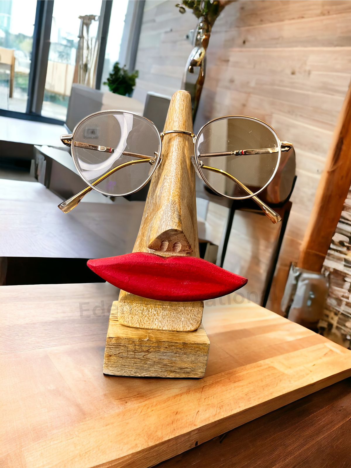 Handicrafted Wooden Spectacles Stand Glasses Holder Luscious Lips Quirky Design