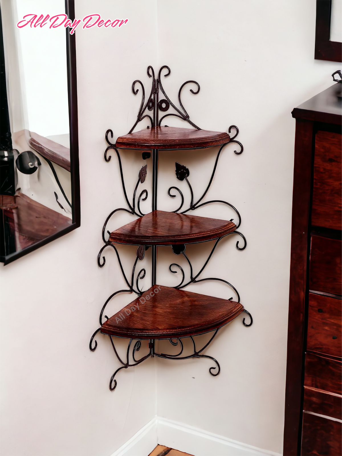 Metal & Wooden Wall Corner Rack Shelves for Home Decoration Wall Mounted Storage Rack (Size-66*21*21)