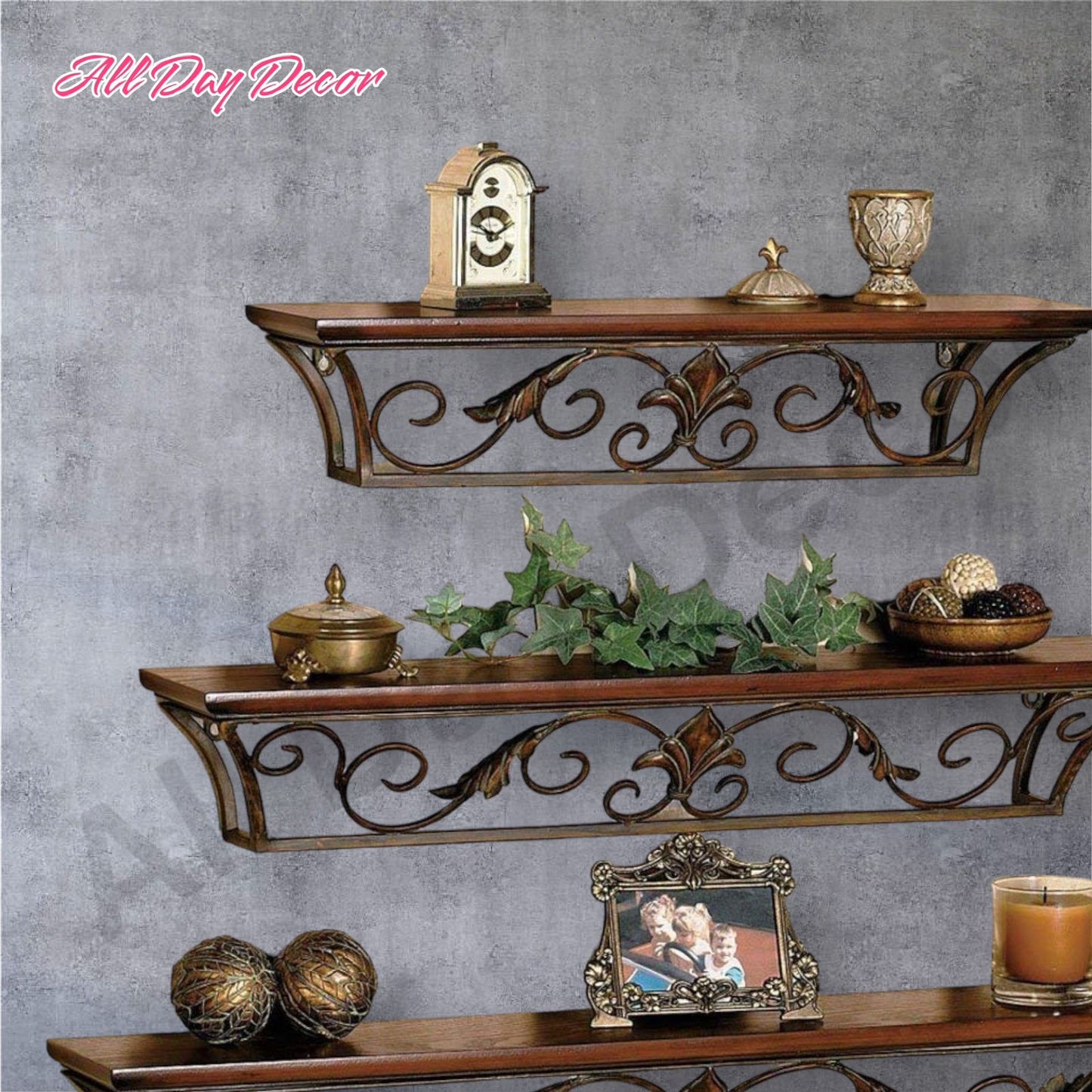 Metal & Wooden Wall Rack Shelves Wall Mounting for Room Decorative