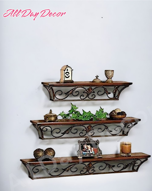 Metal & Wooden Wall Rack Shelves Wall Mounting for Room Decorative