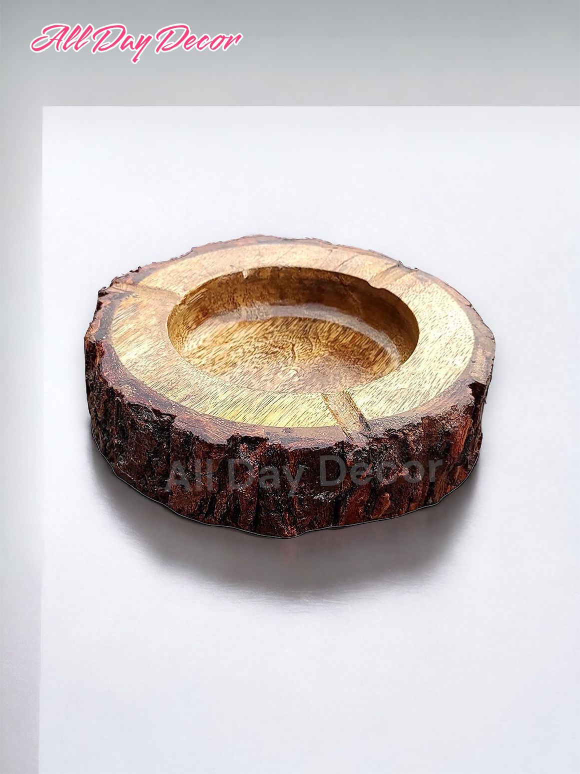 wooden decorative ashtray with cigarette storage handmade ashtray 3 Spots Smoking with Natural Finish