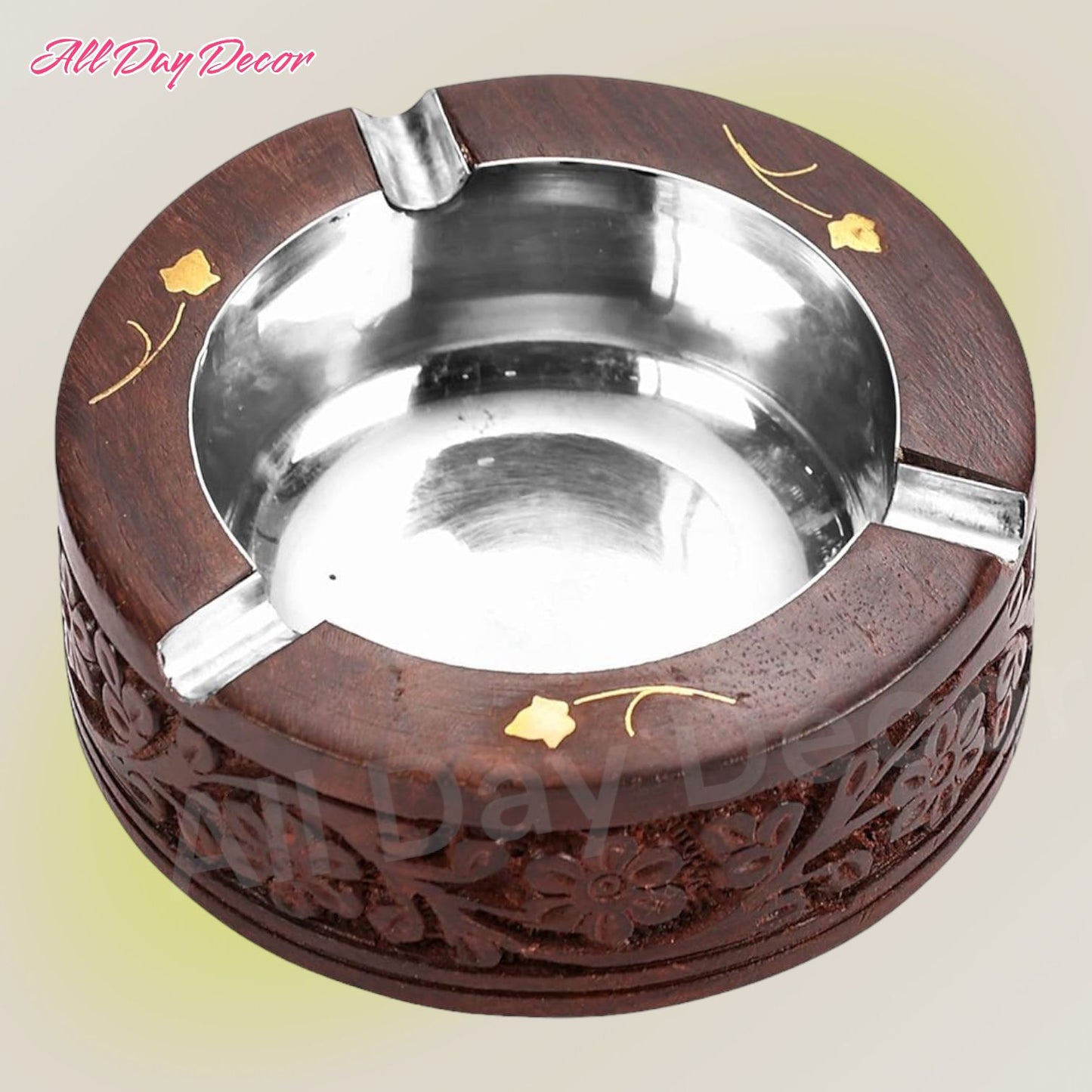 Wooden Ciggrette Ash Tray with Steel Cup for Office & Home d�cor