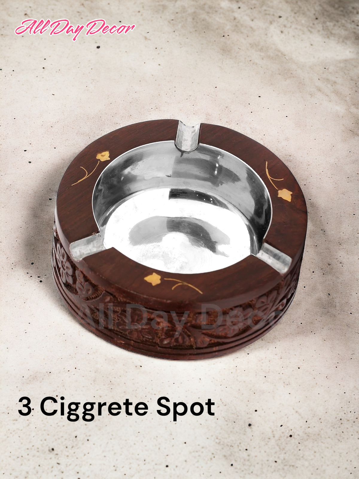 Wooden Ciggrette Ash Tray with Steel Cup for Office & Home d�cor