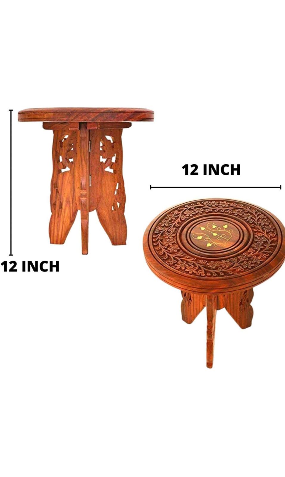 Handcrafted Wooden Sturdy Foldabe Round Stool - Foldable Step Stool Use in Kitchen, Outdoor, Bedroom(Size- 12inch Round & 12 inch Height)