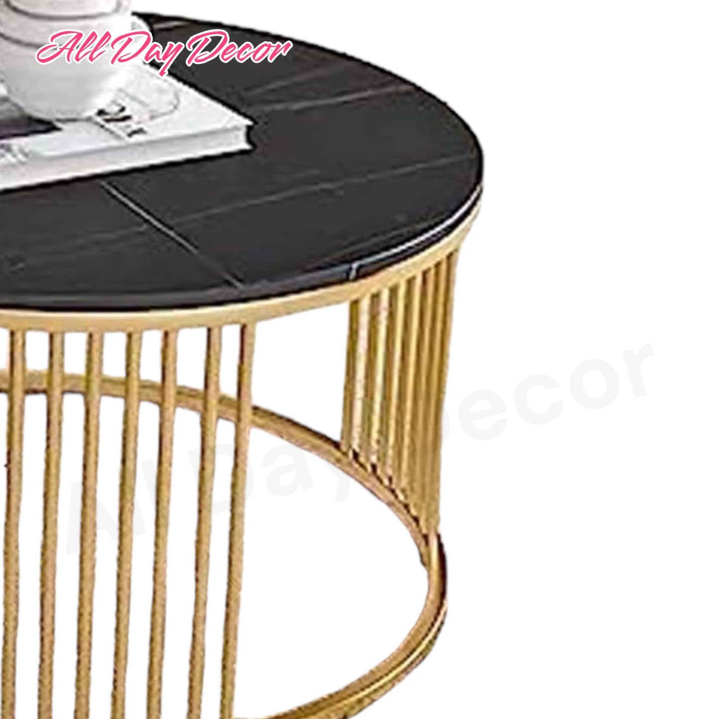 Modern Nesting Table Set -Marble Design Wooden Top with Gold Metal Frame