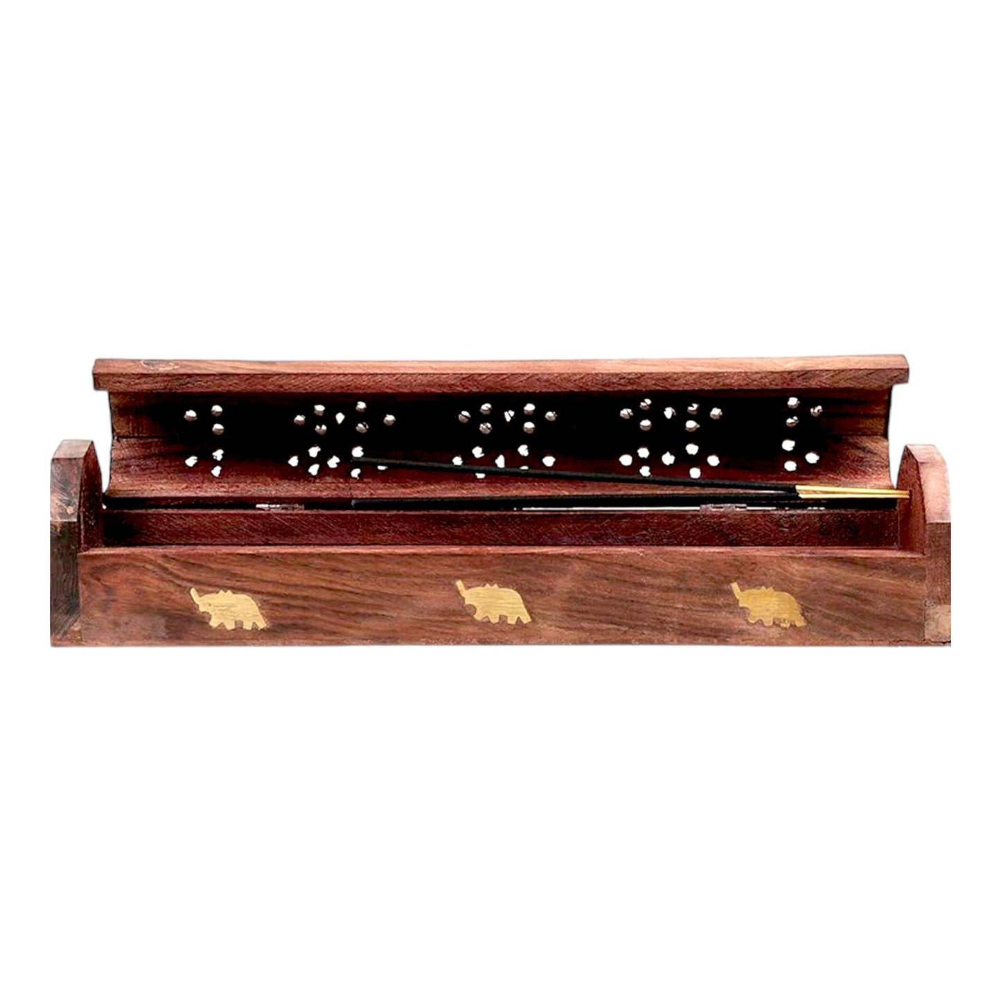 Sheesham Wood Incense Holder with Brass Work Ararbatti Stand