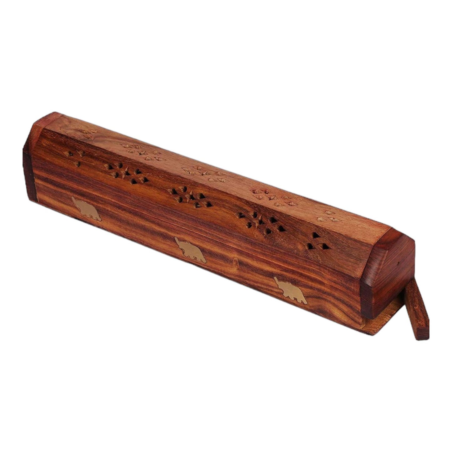 Sheesham Wood Incense Holder with Brass Work Ararbatti Stand