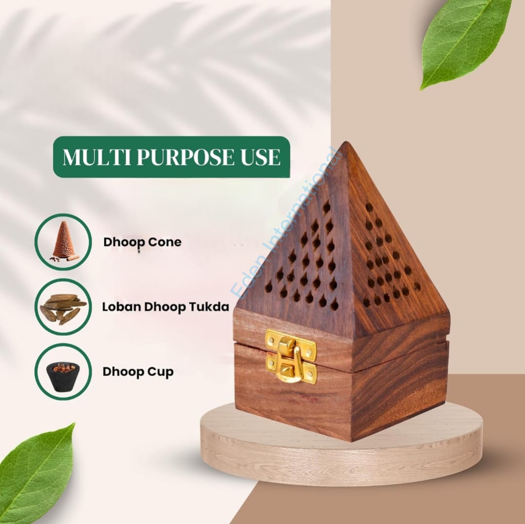 Rosewood Incense Holder Pyramid Box Fragrance Stand Holder Ash Catcher Handcrafted Traditional Design for Aromatic Rituals