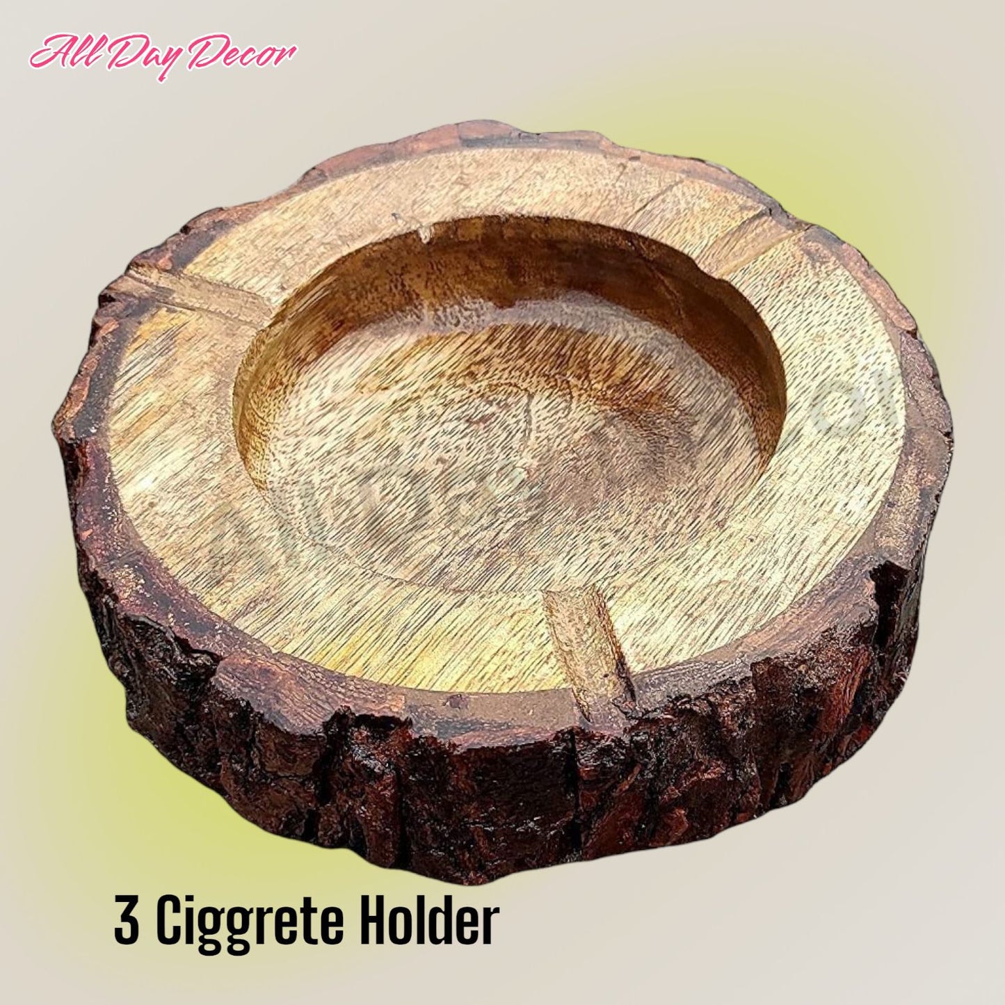 wooden decorative ashtray with cigarette storage handmade ashtray 3 Spots Smoking with Natural Finish