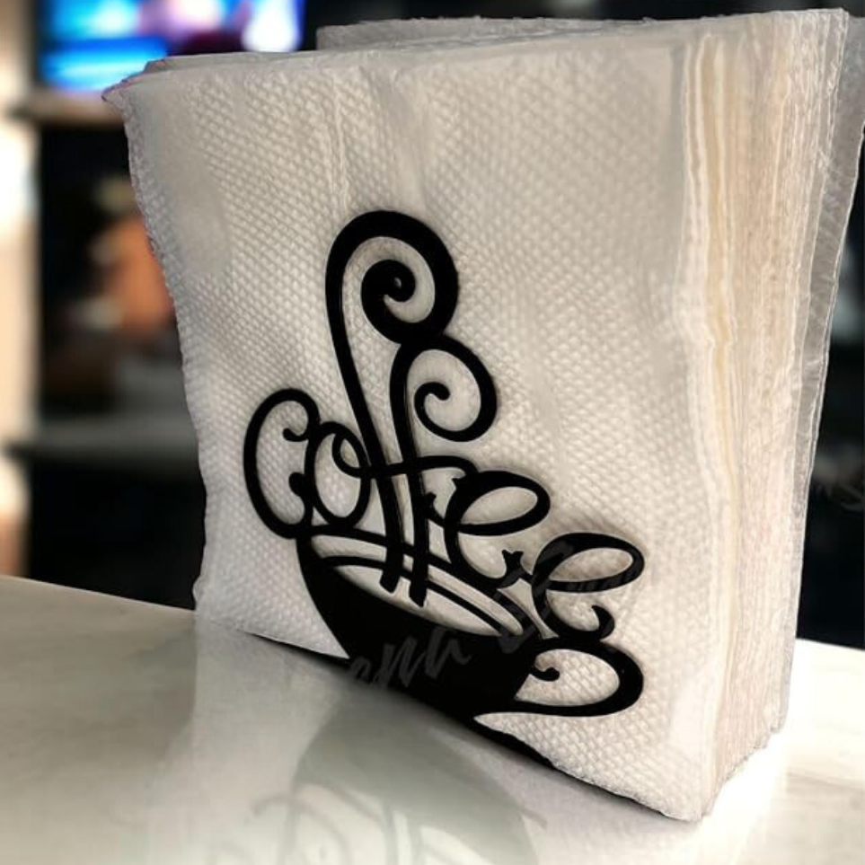 Coffee Themed Napkin Holder - Stylish Metal Design