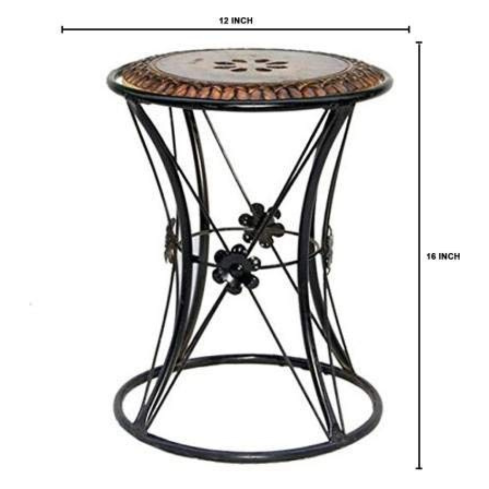 Decorative Wooden and Metal Side Table with Floral Design