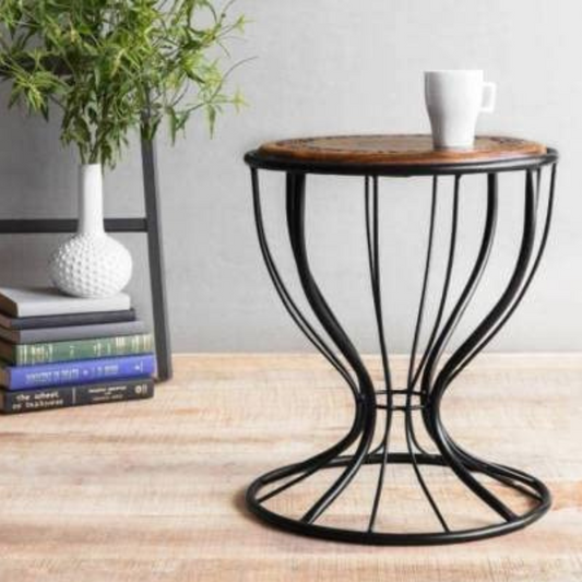 Handicraft Metal & Wooden Stool Cup Shape Frame Side Table for Living Room