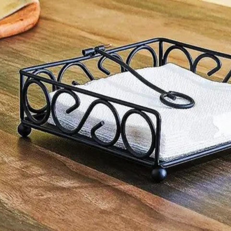 Black Iron Napkin Holder with Weighted Arm